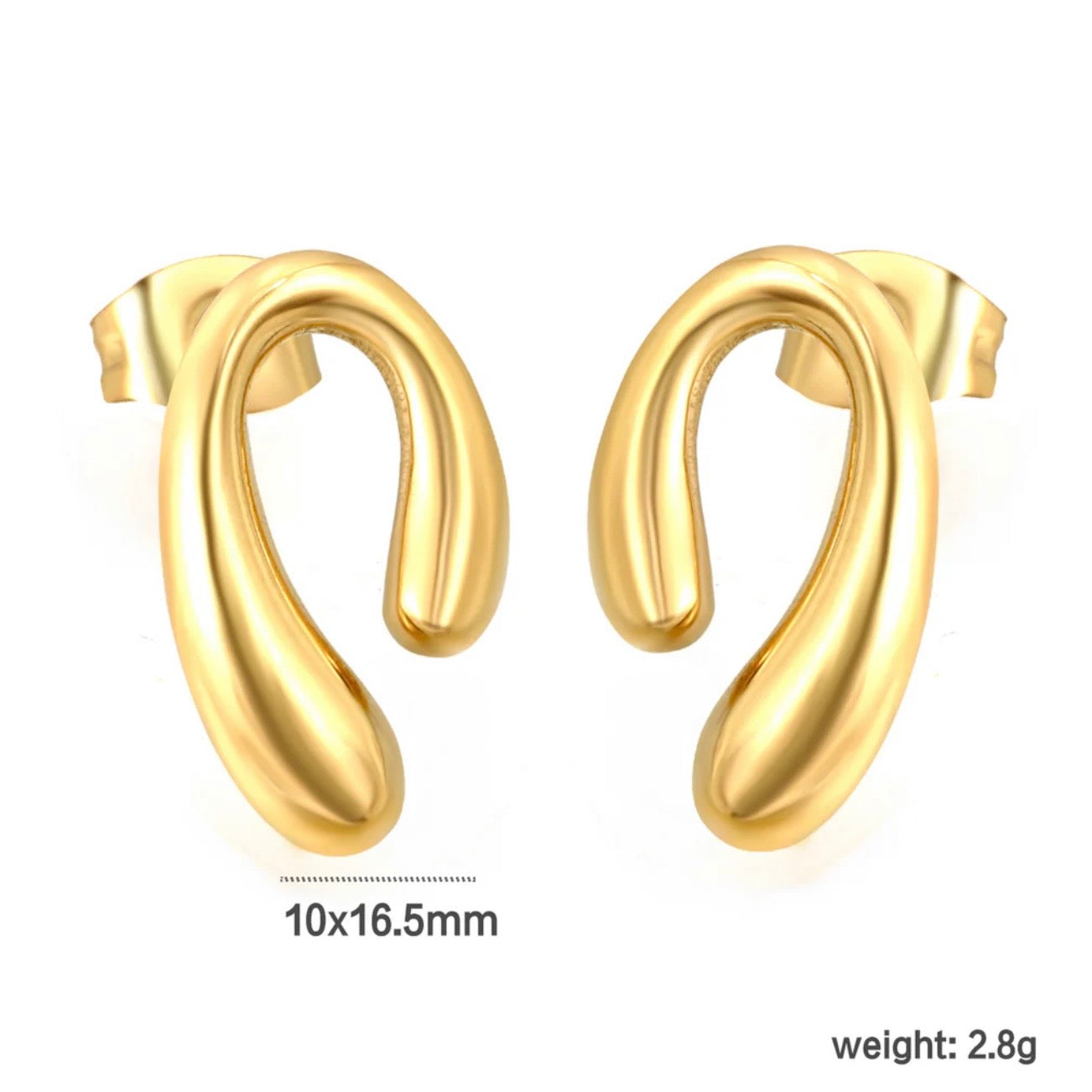Minimalist Gold Curve Stud Earrings – 18K Gold Plated Stainless Steel