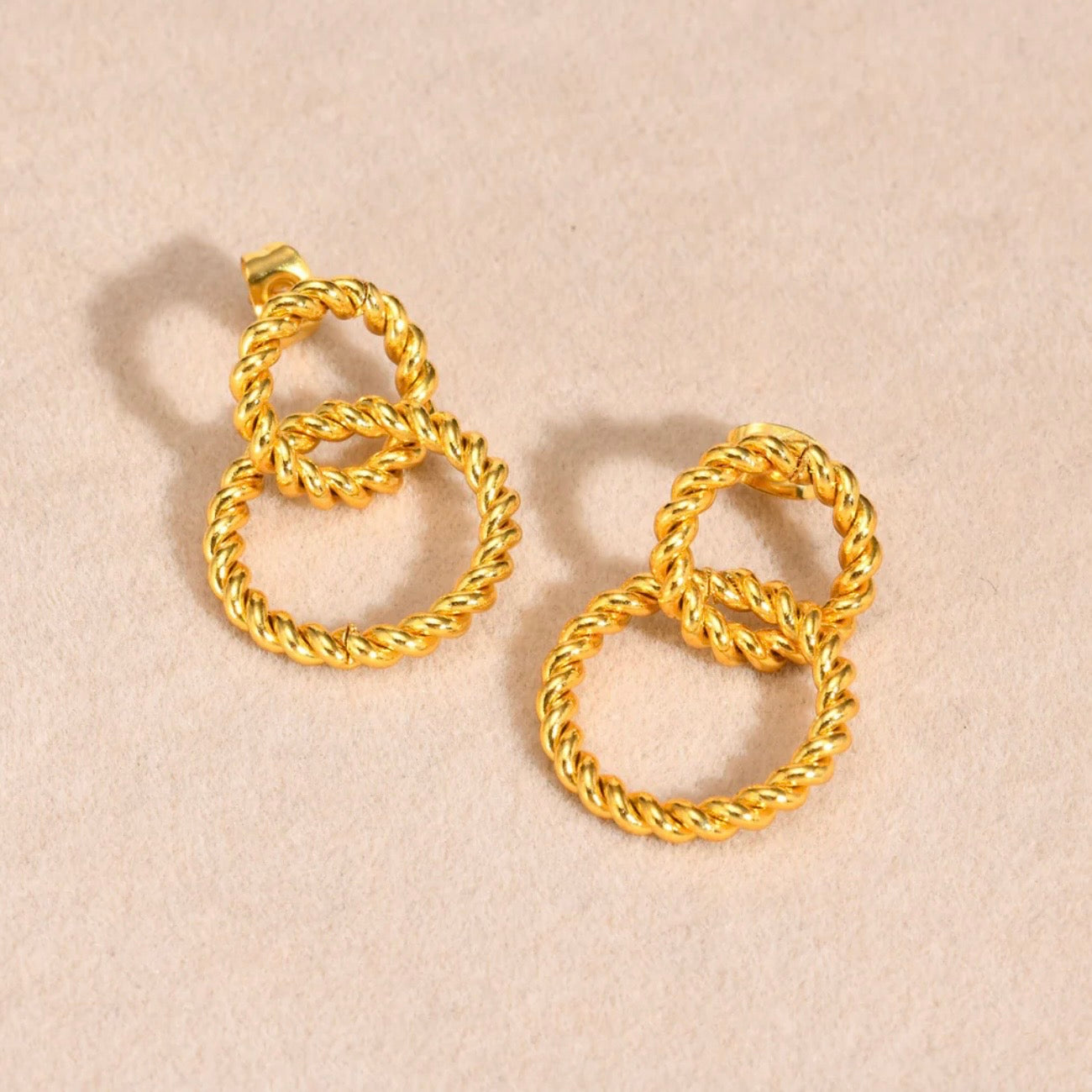 Twisted Rope Double Hoop Earrings – 18K Gold Plated, Lightweight Statement Studs