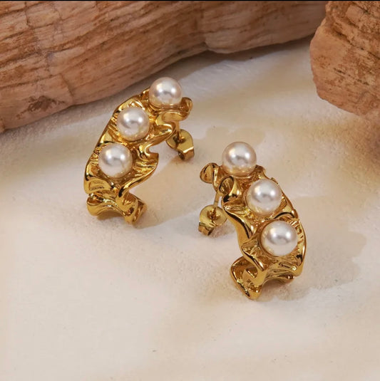 18K Gold Plated Classic Style C Shape Stainless Steel Acrylic Earrings