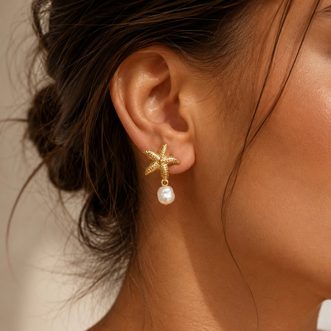 Ocean Pearl Star Earrings
