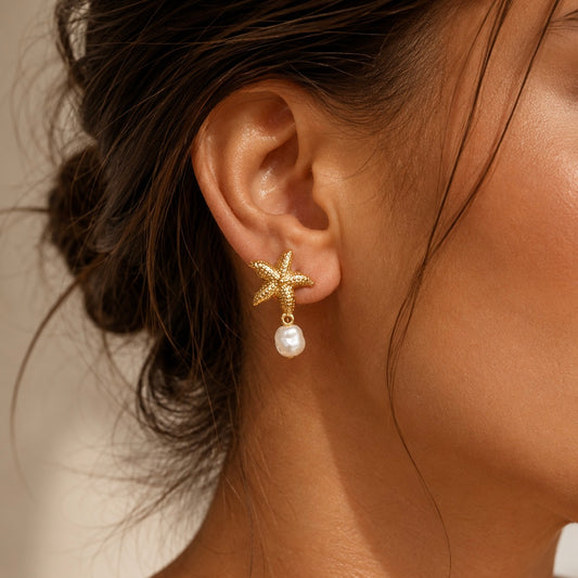 Ocean Pearl Star Earrings