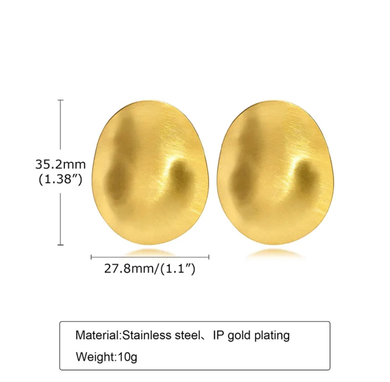 18K Gold Plated Organic Oval Stud Earrings – Stainless Steel Statement Earrings