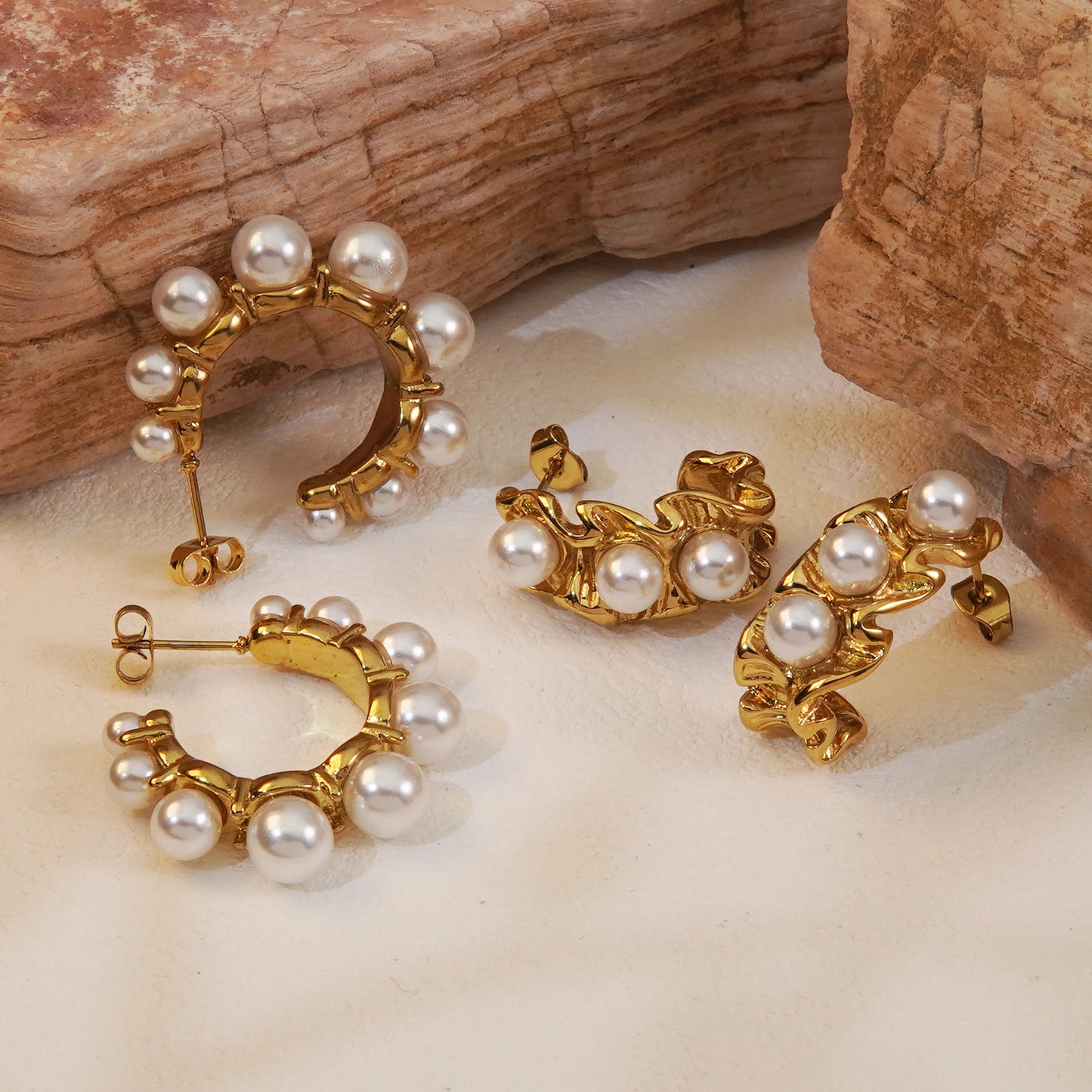 18K Gold Plated Classic Style C Shape Stainless Steel Acrylic Earrings