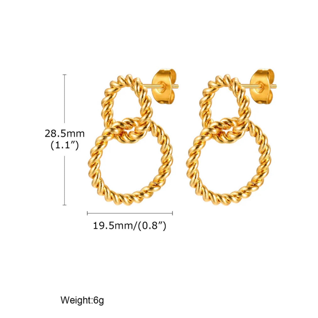 Twisted Rope Double Hoop Earrings – 18K Gold Plated, Lightweight Statement Studs