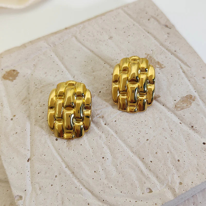 18K Gold Plated Chunky Chain Stud Earrings – Hypoallergenic Stainless Steel