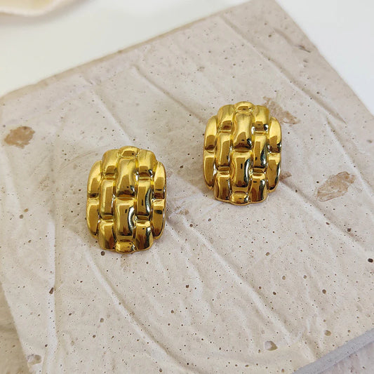 18K Gold Plated Chunky Chain Stud Earrings – Hypoallergenic Stainless Steel