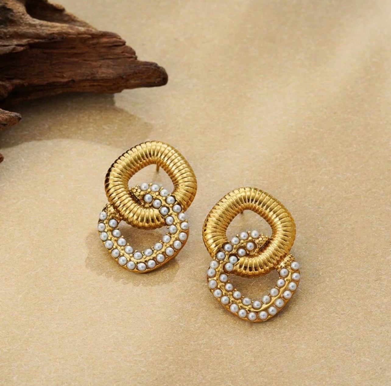 18K Gold Plated Pearl Knot Earrings – Elegant Vintage Statement Jewelry