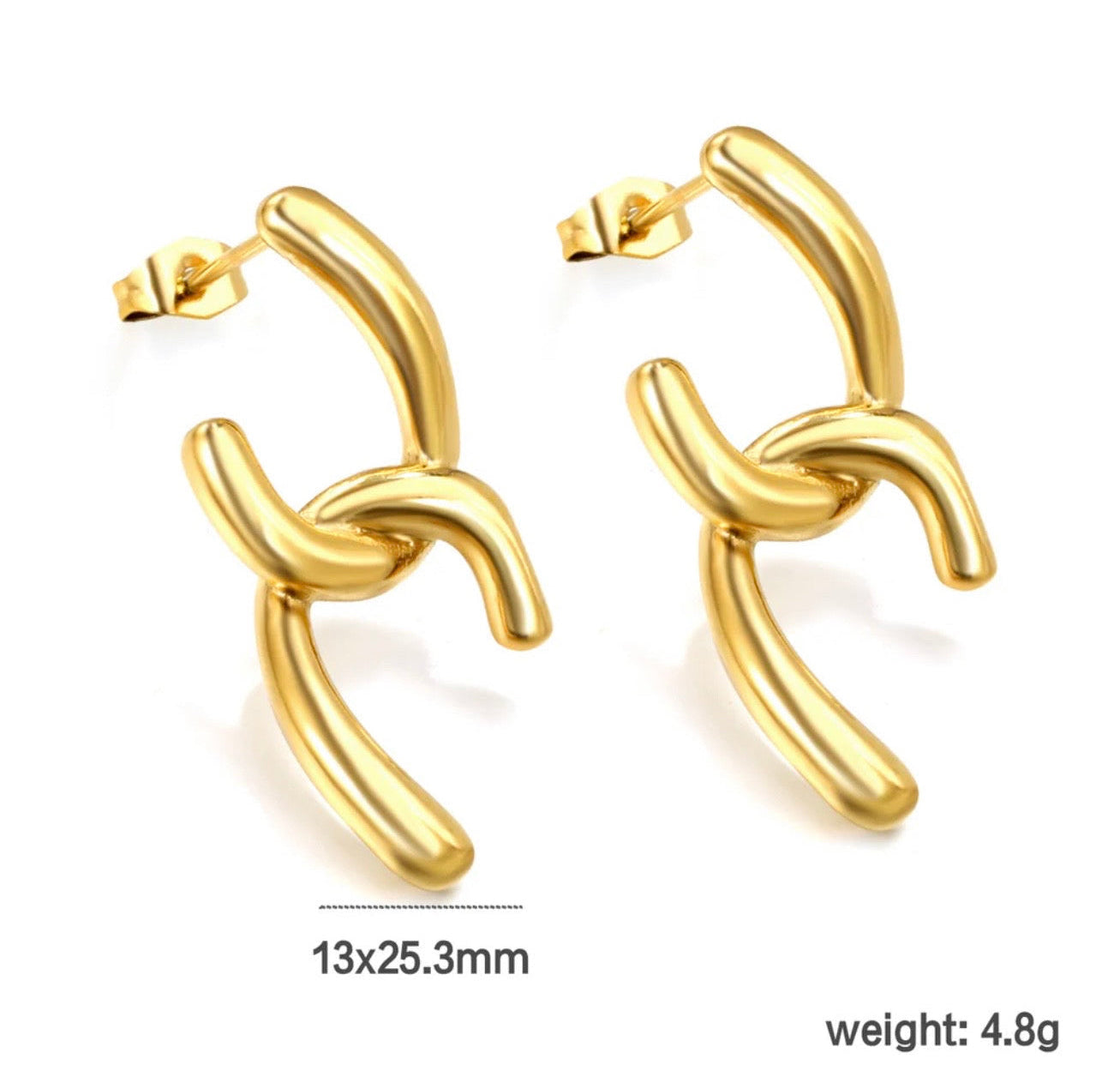 Twist Knot Gold Stud Earrings – 18K Gold Plated Stainless Steel, Waterproof & Hypoallergenic