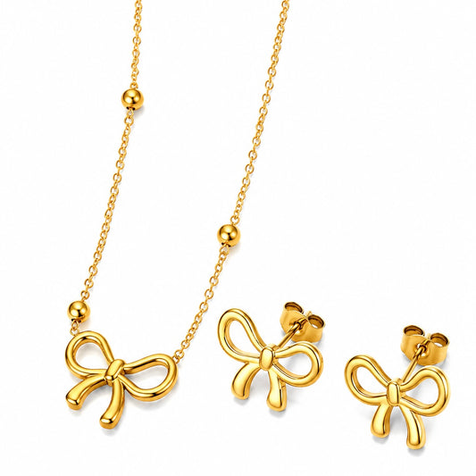 Schleifen-Set in Gold – Halskette & Ohrstecker Duo