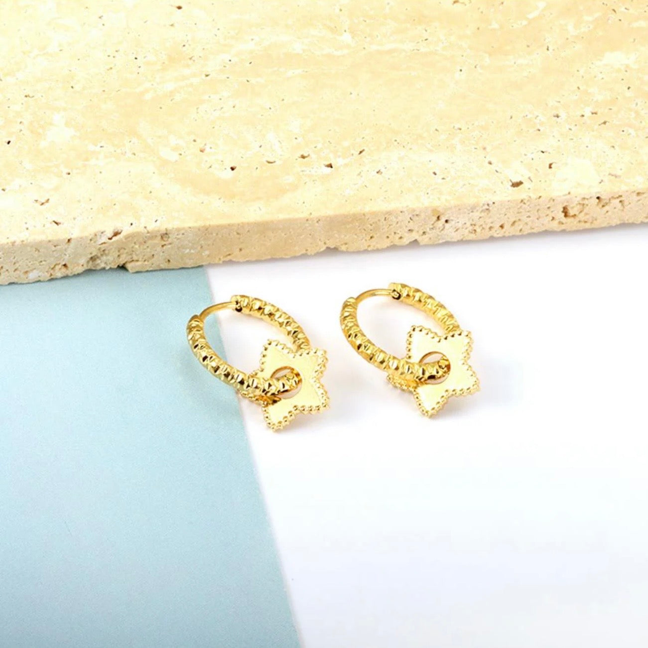 Gold Star Charm Hoop Earrings – 18K Gold Plated Stainless Steel