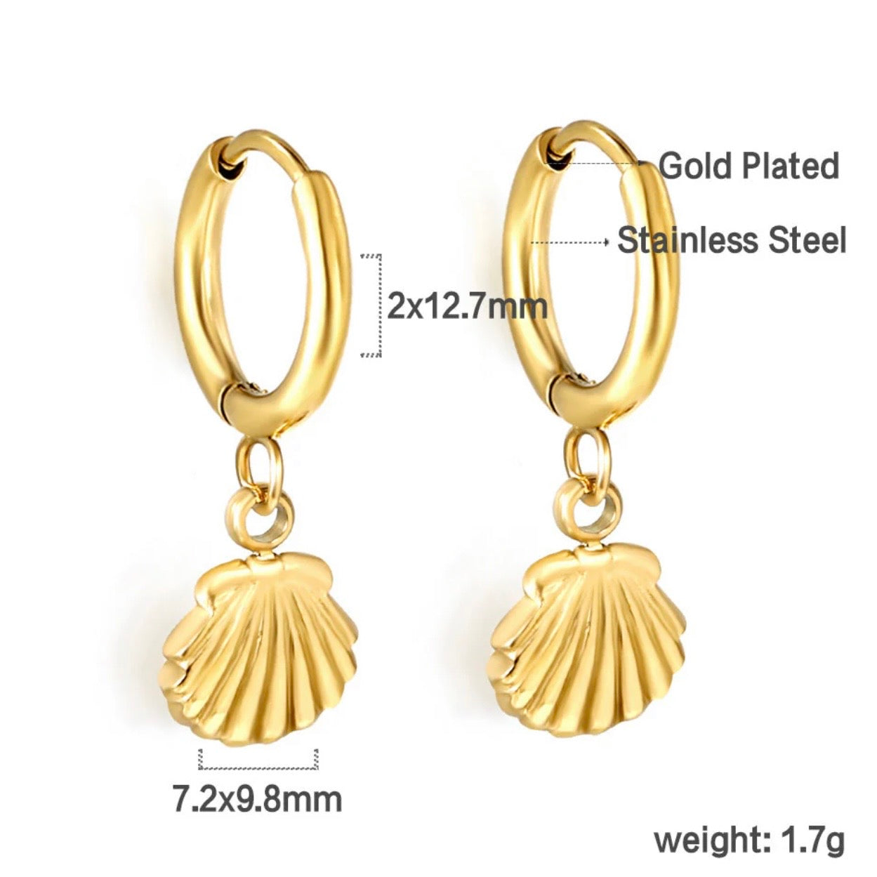 Gold Plated Shell Drop Hoop Earrings – Stainless Steel Dangle Jewelry