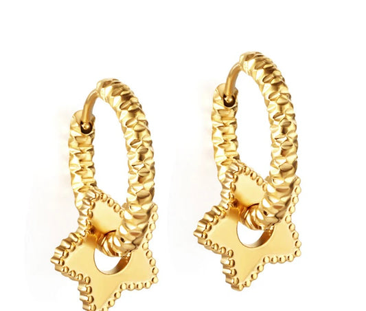 Gold Star Charm Hoop Earrings – 18K Gold Plated Stainless Steel