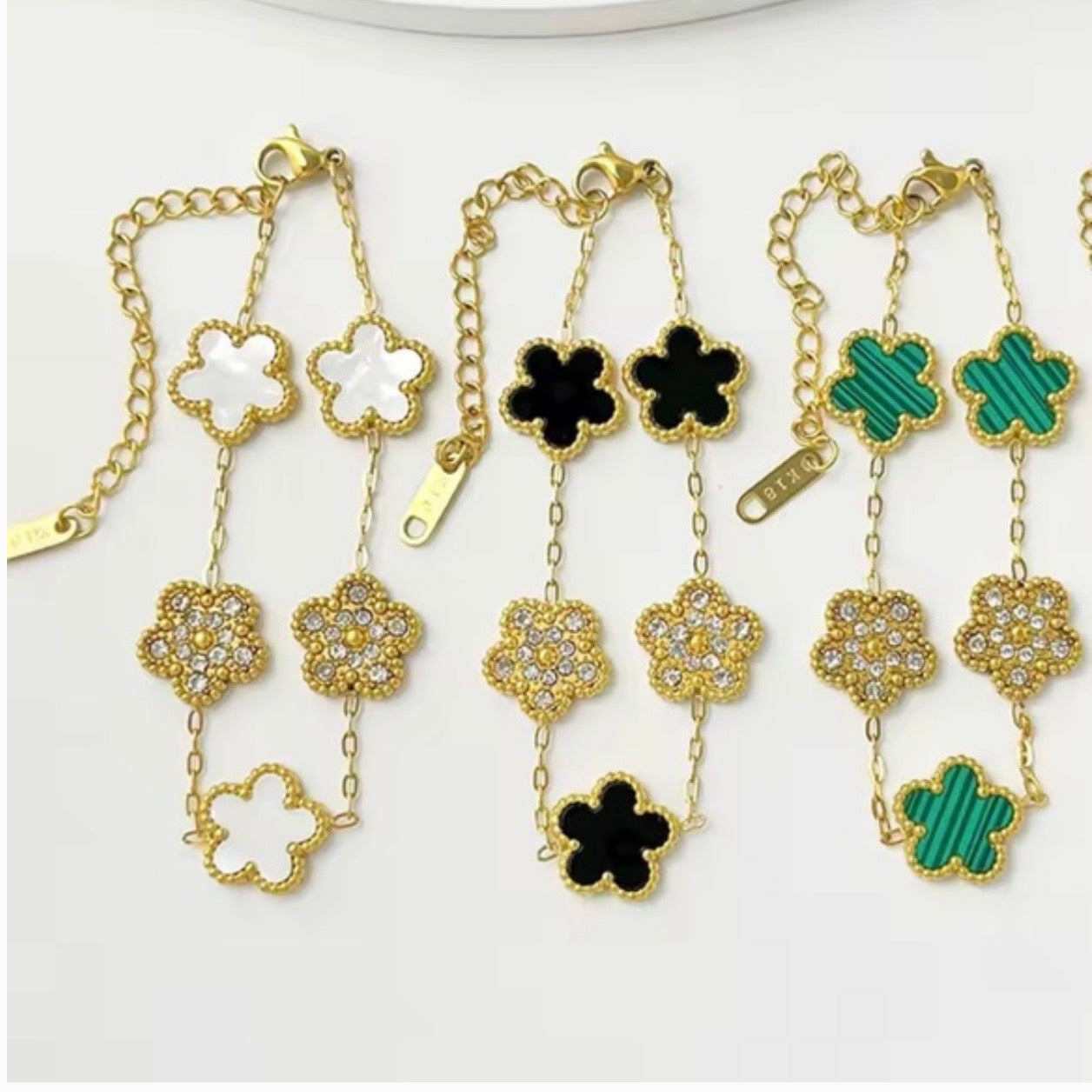 Black Clover & Crystal Gold Bracelet – Luxury Charm Bracelet