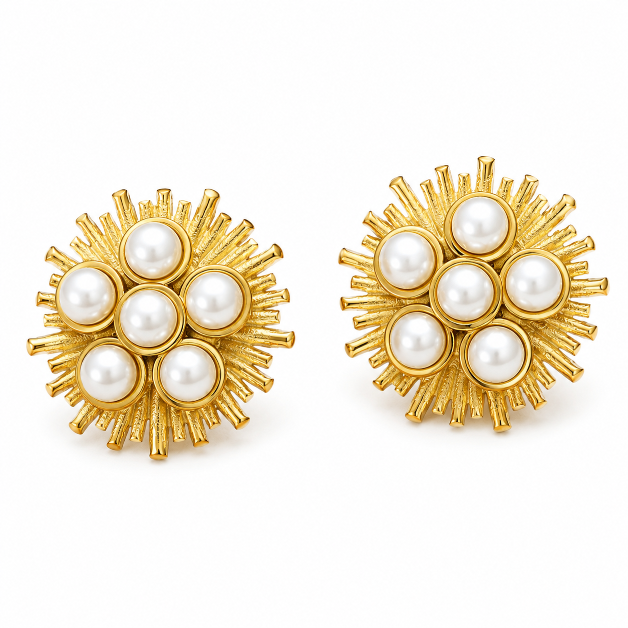 Elegant Gold Plated Pearl Stud Earrings