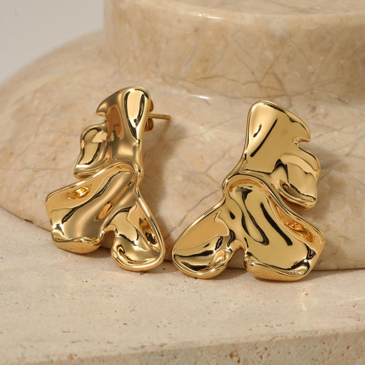 16K Gold Plated Abstract Stud Earrings  Stainless Steel  Chunky Jewelry