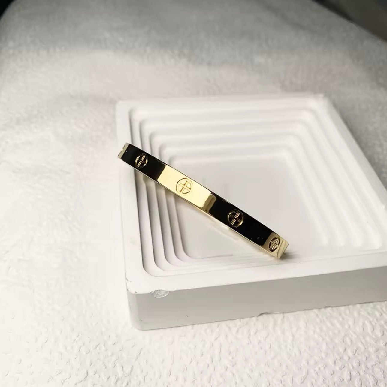 18K Gold Plated Screw Motif Bangle | Waterproof Stainless Steel Bracelet