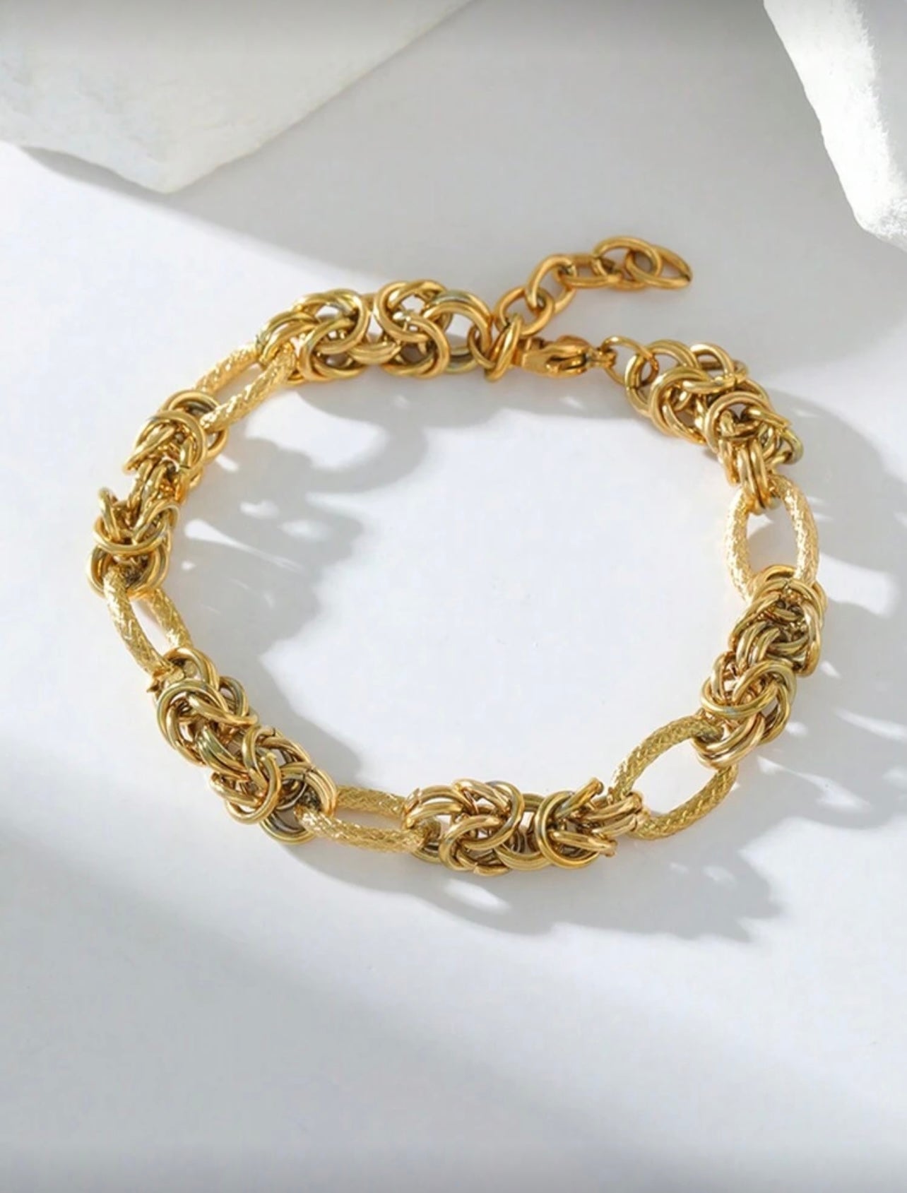 18K Gold Plated Textured Link Chain Bracelet | Waterproof & Tarnish-Resistant