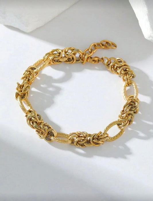 18K Gold Plated Textured Link Chain Bracelet | Waterproof & Tarnish-Resistant