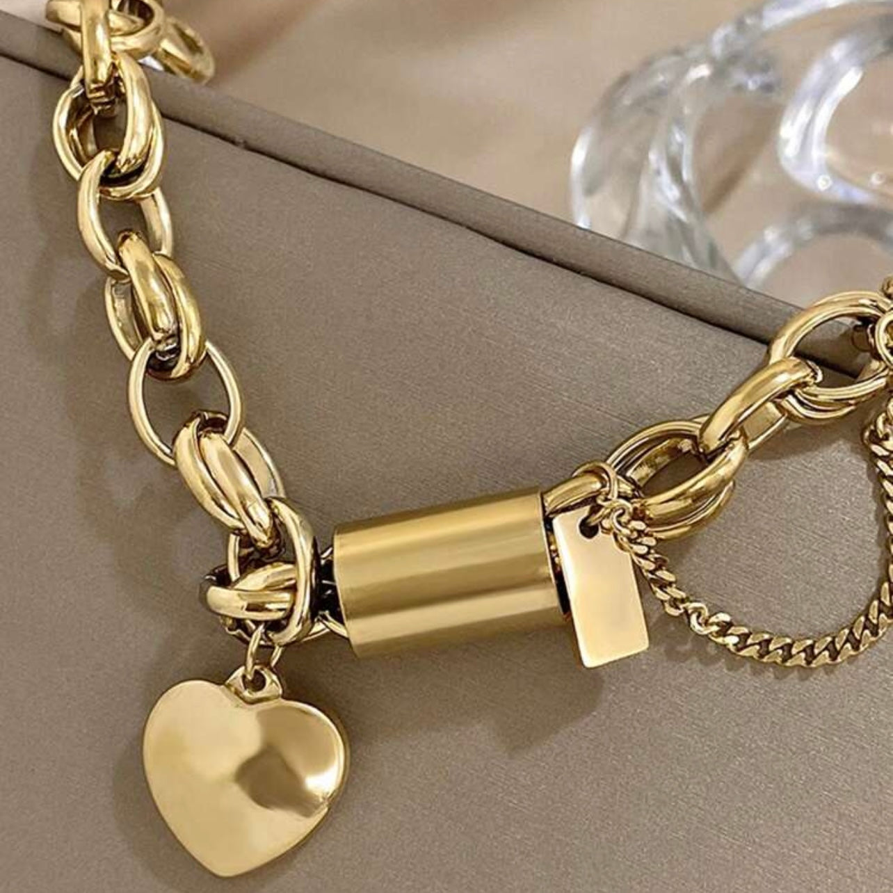 18K Gold Plated Chunky Heart Bracelet – Luxury Statement Chain Jewelry