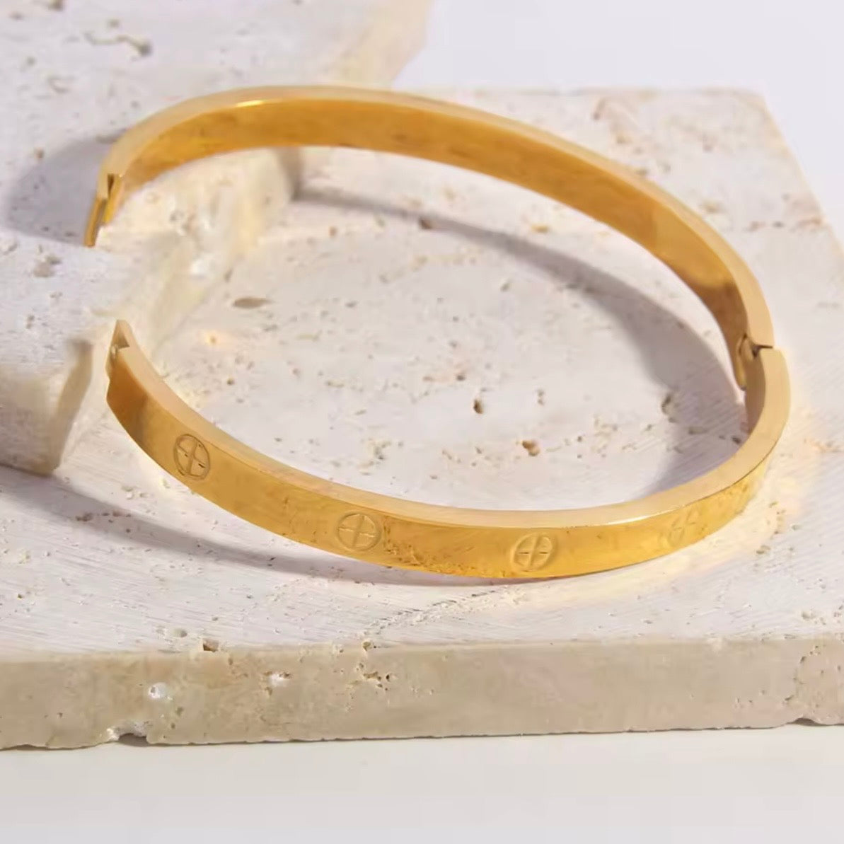 18K Gold Plated Screw Motif Bangle | Waterproof Stainless Steel Bracelet