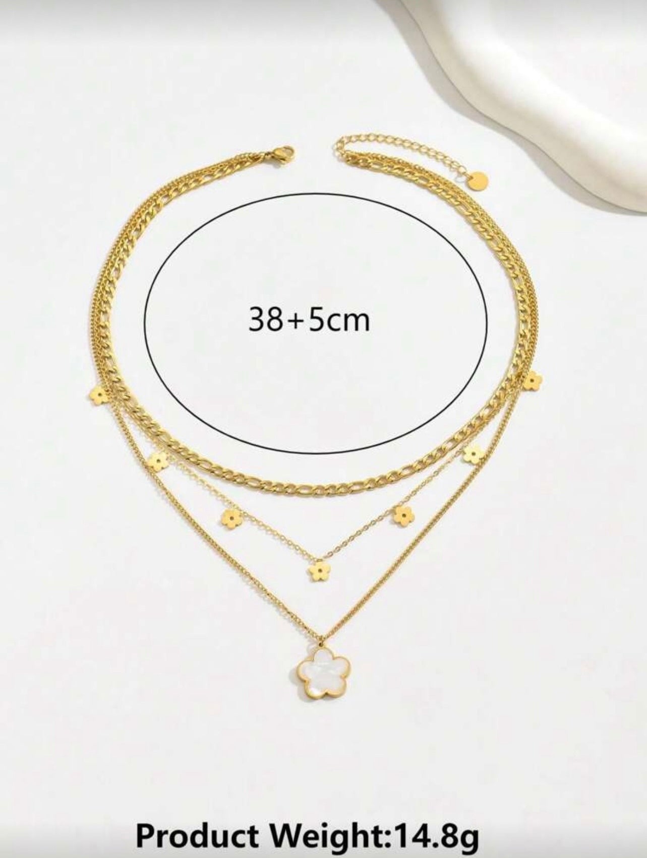 Gold Clover Layered Necklace – Elegant 3-Layer Chain with Flower Charms