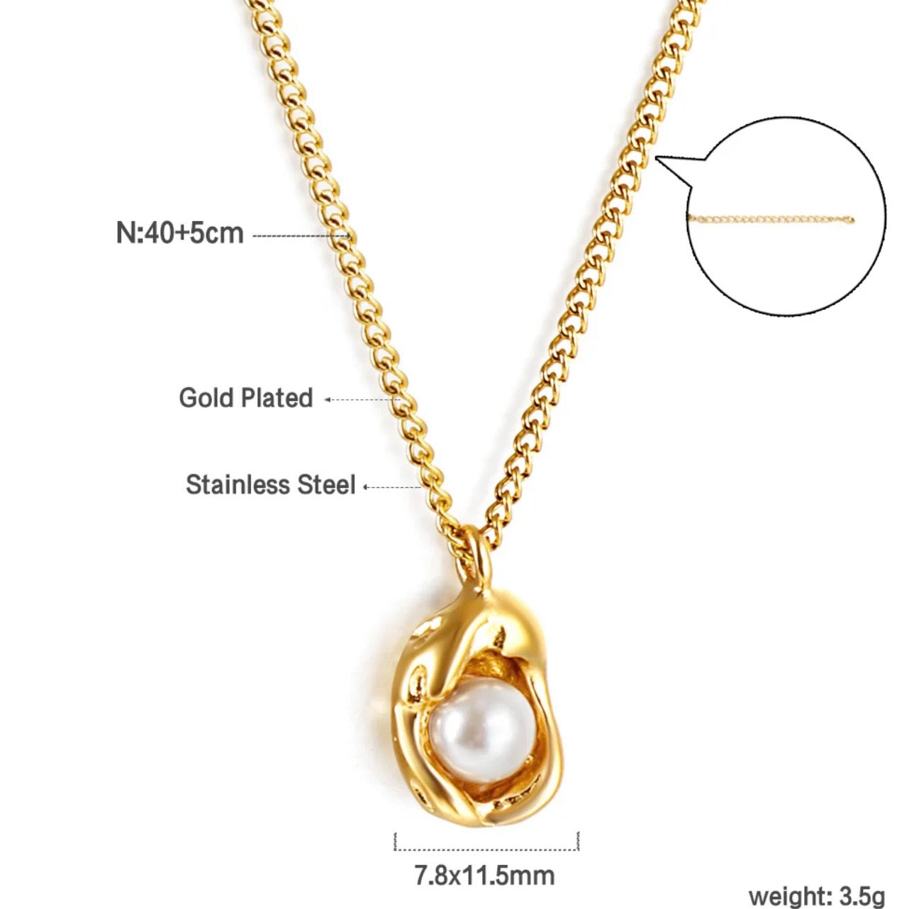Golden Pearl Hoop Earrings & Necklace Set – 18K Gold Plated