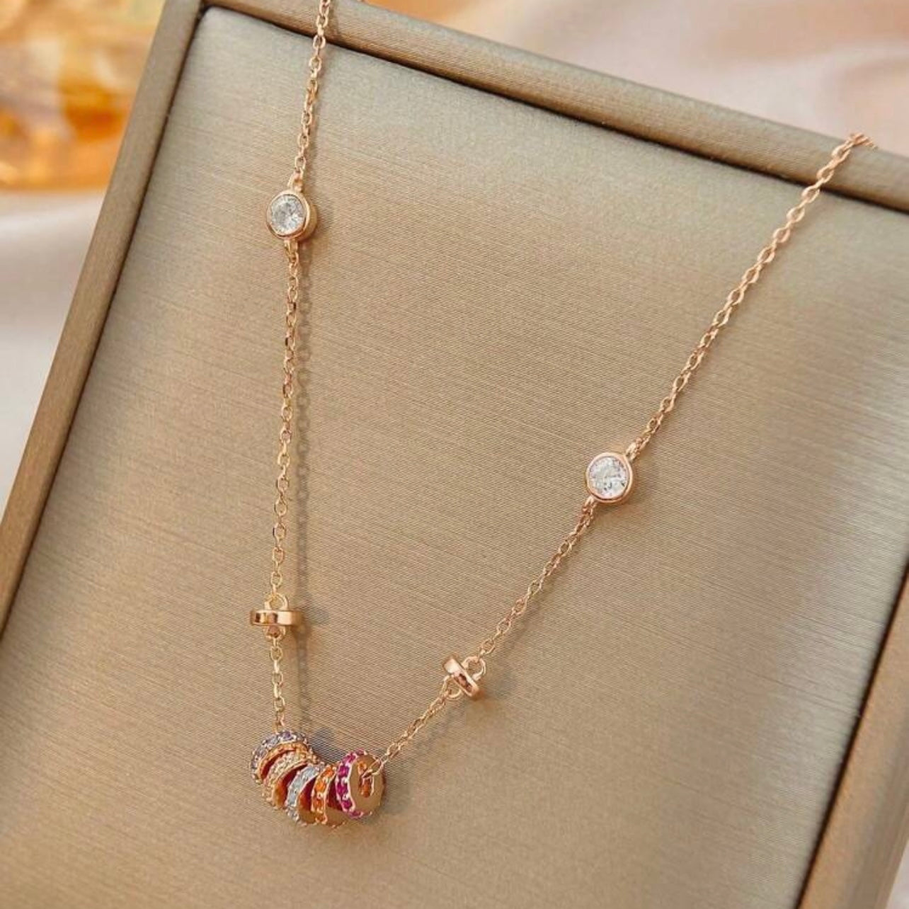 Rainbow Crystal Bead Necklace – 18K Gold Plated Dainty Chain