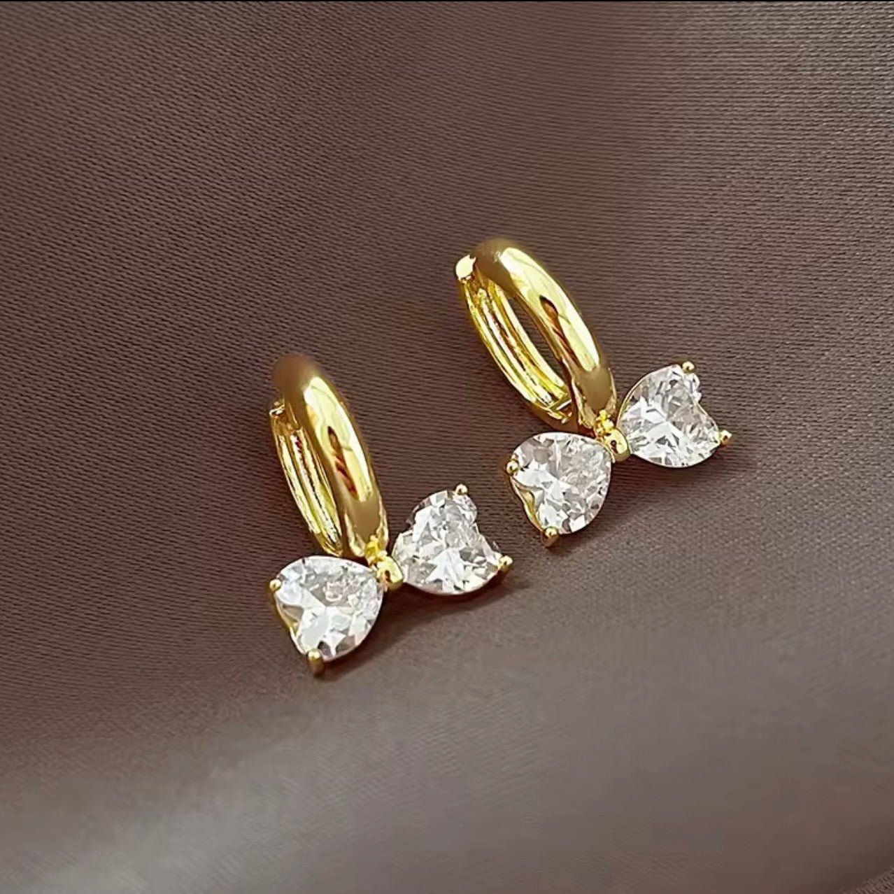 Golden Bow Hoop Earrings – CZ Crystal Drop | Fairy Queen Jewelry