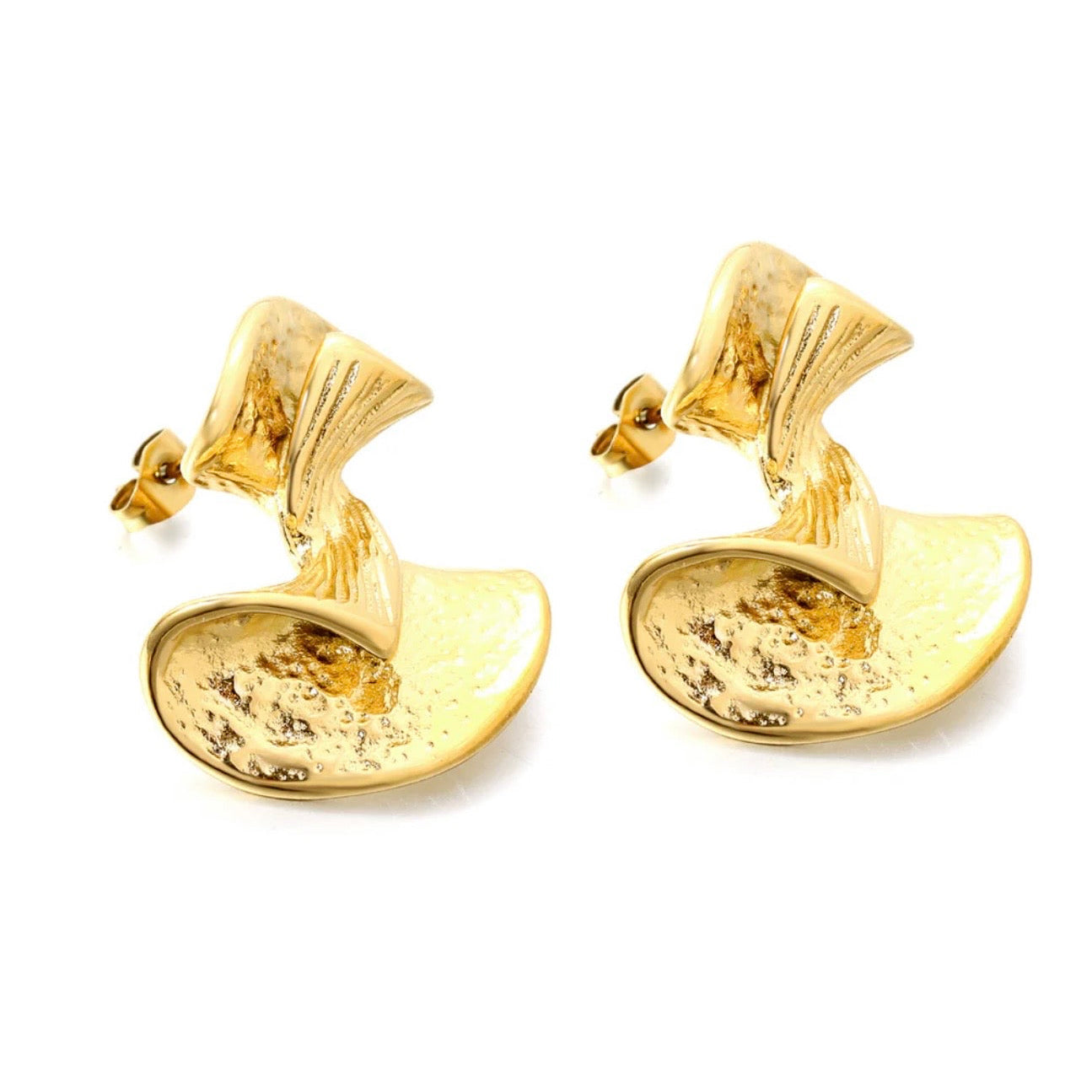 Abstract Gold Statement Earrings – Sculptural Fan Design