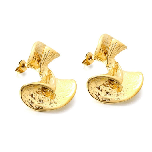 Abstract Gold Statement Earrings – Sculptural Fan Design