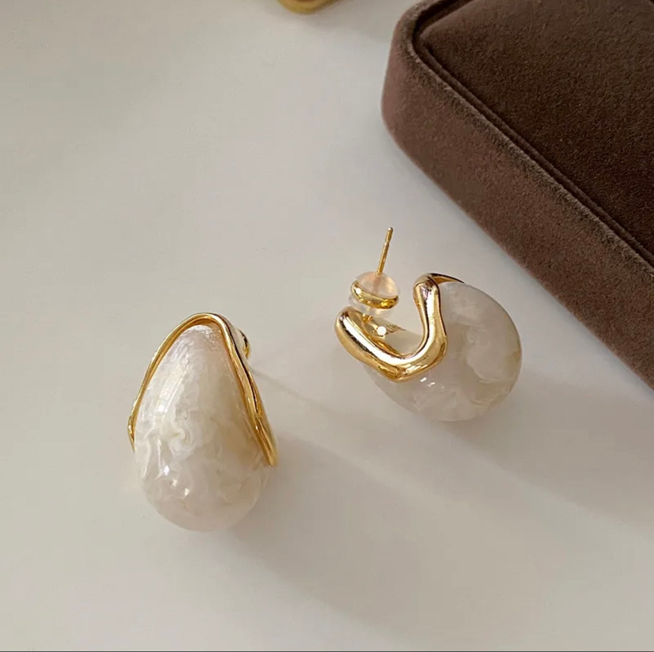 18k Gold Plated Casual Simple Style C Shape Stainless Steel Resin Ear Studs