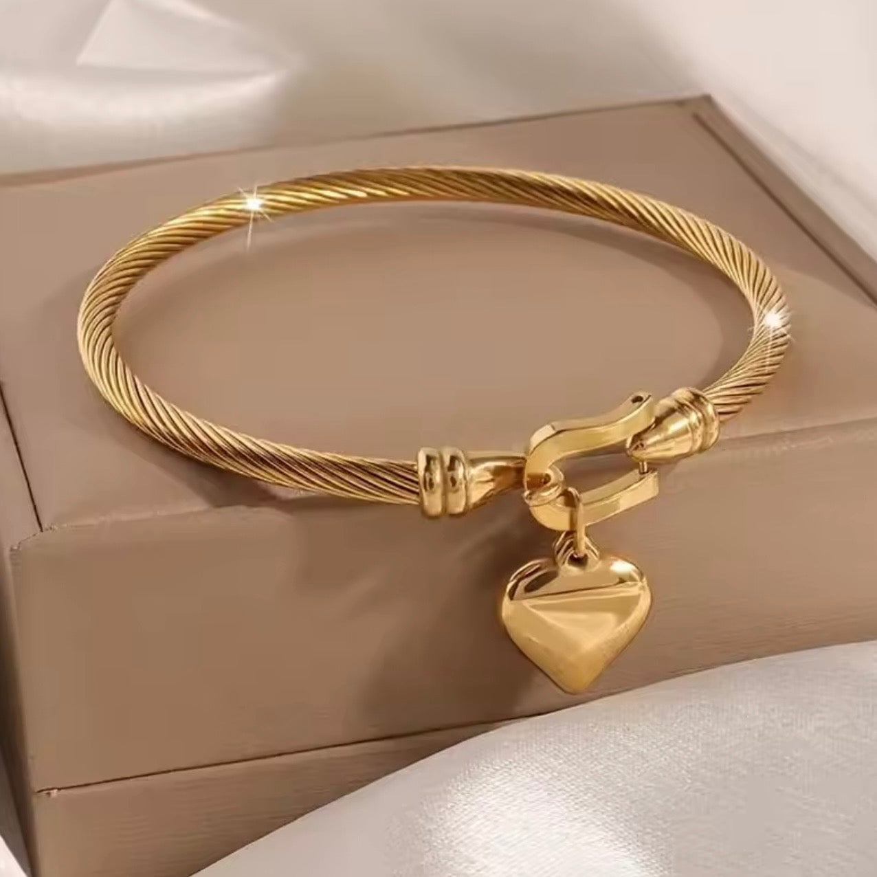 Gold & Pink Clover Heart Bracelet Stack – 4 Piece Layered Luxury Set