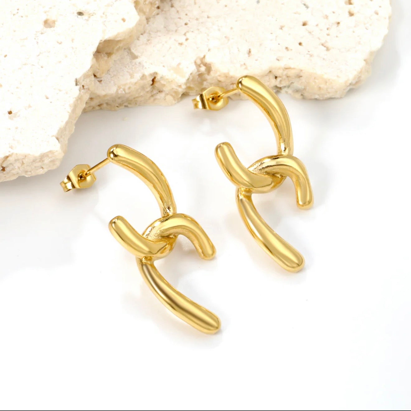 Twist Knot Gold Stud Earrings – 18K Gold Plated Stainless Steel, Waterproof & Hypoallergenic