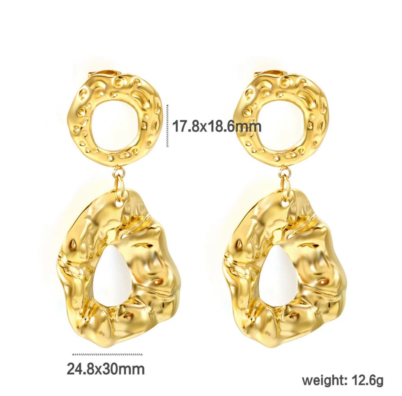Textured Gold Statement Drop Earrings – 18K Gold Plated, Bold Irregular Metal Design