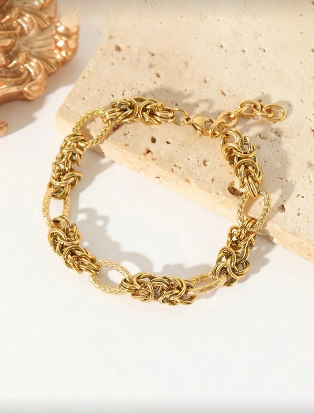 18K Gold Plated Textured Link Chain Bracelet | Waterproof & Tarnish-Resistant