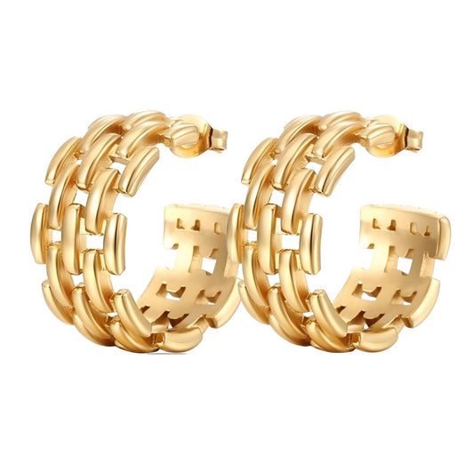 18K Gold Plated Chunky Chain Hoop Earrings – Stainless Steel Statement Hoops