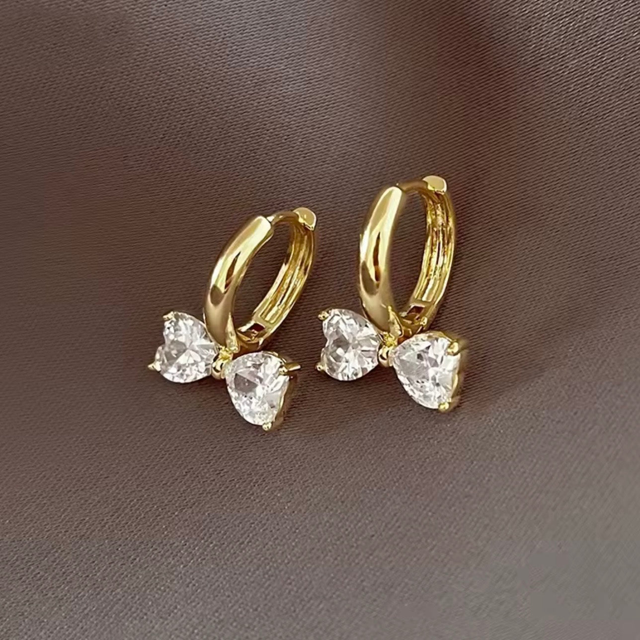 Golden Bow Hoop Earrings – CZ Crystal Drop | Fairy Queen Jewelry