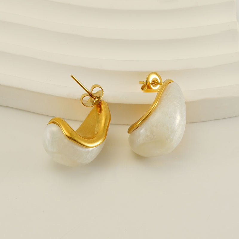 18k Gold Plated Casual Simple Style C Shape Stainless Steel Resin Ear Studs