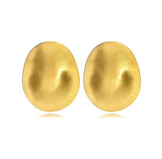 18K Gold Plated Organic Oval Stud Earrings – Stainless Steel Statement Earrings