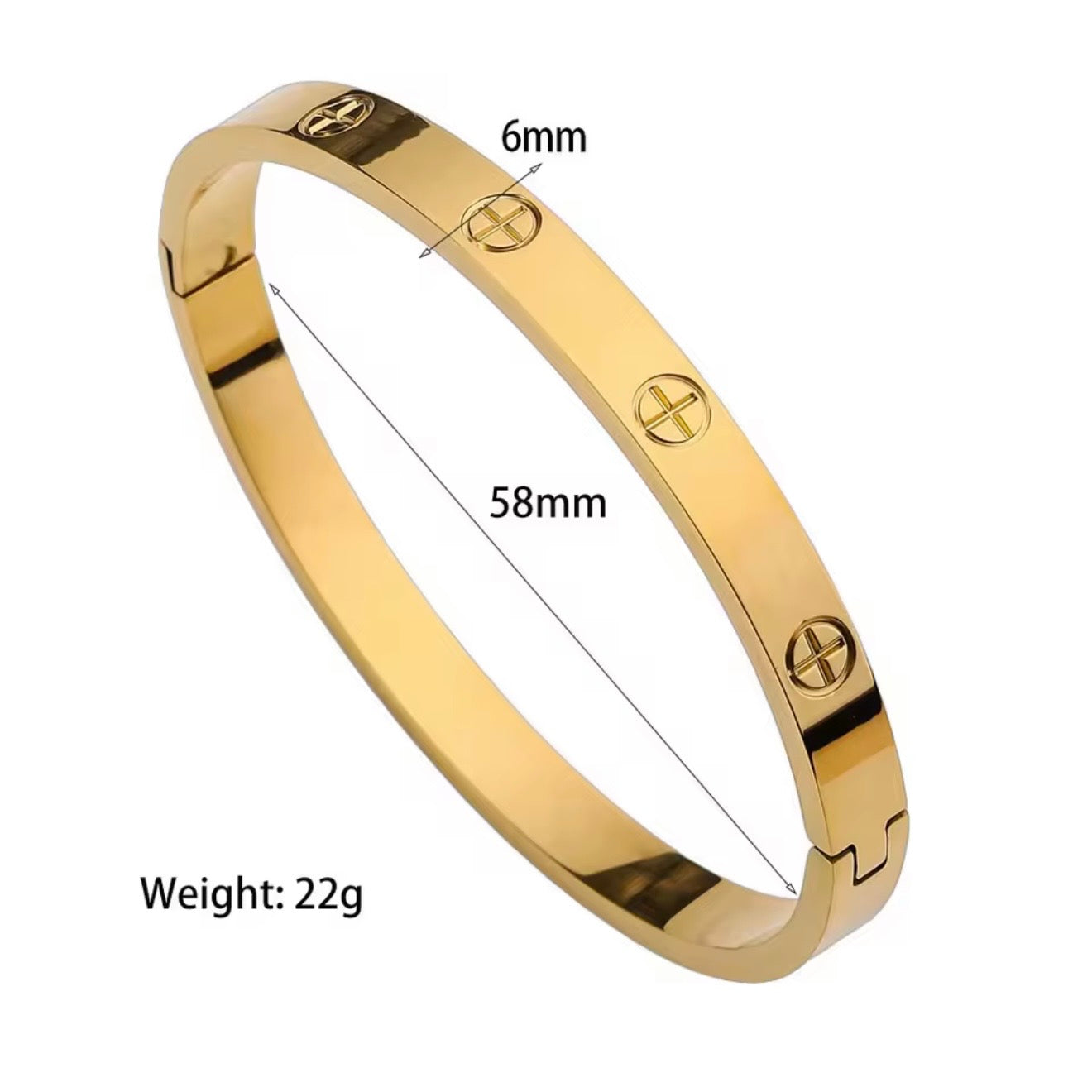 18K Gold Plated Screw Motif Bangle | Waterproof Stainless Steel Bracelet