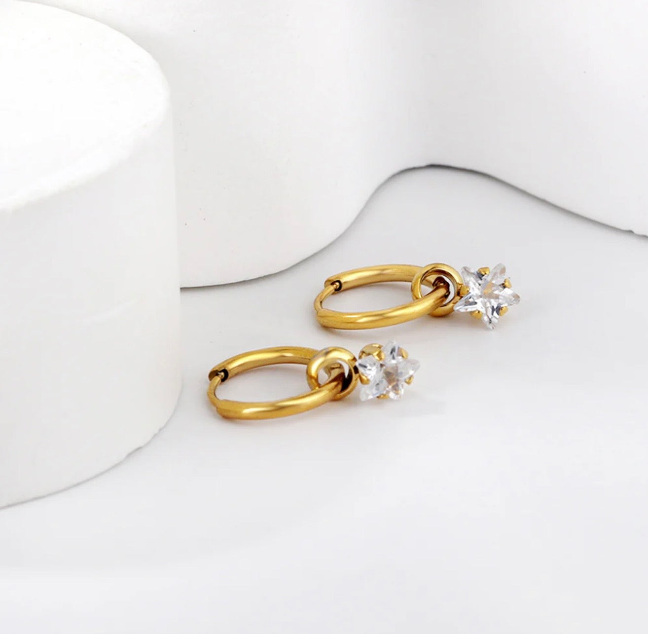 Gold Star Charm Huggie Earrings – 18K Gold Plated Stainless Steel