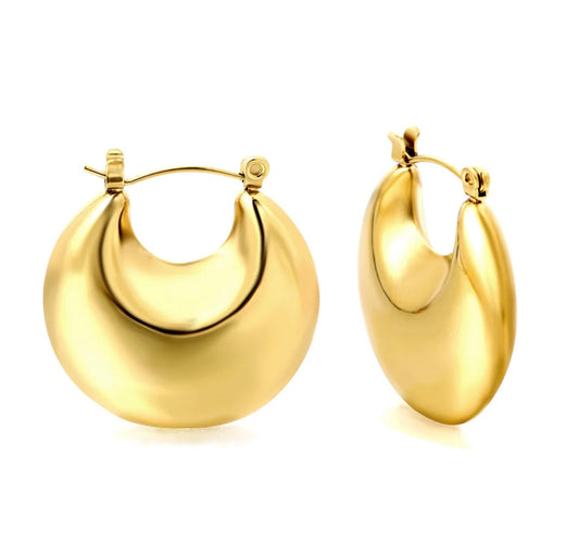 Chunky Crescent Hoop Earrings – 18K Gold Plated Stainless Steel (Waterproof & Hypoallergenic)