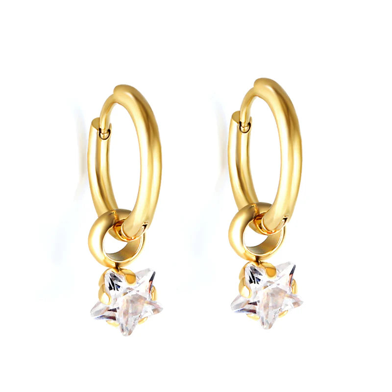 Gold Star Charm Huggie Earrings – 18K Gold Plated Stainless Steel