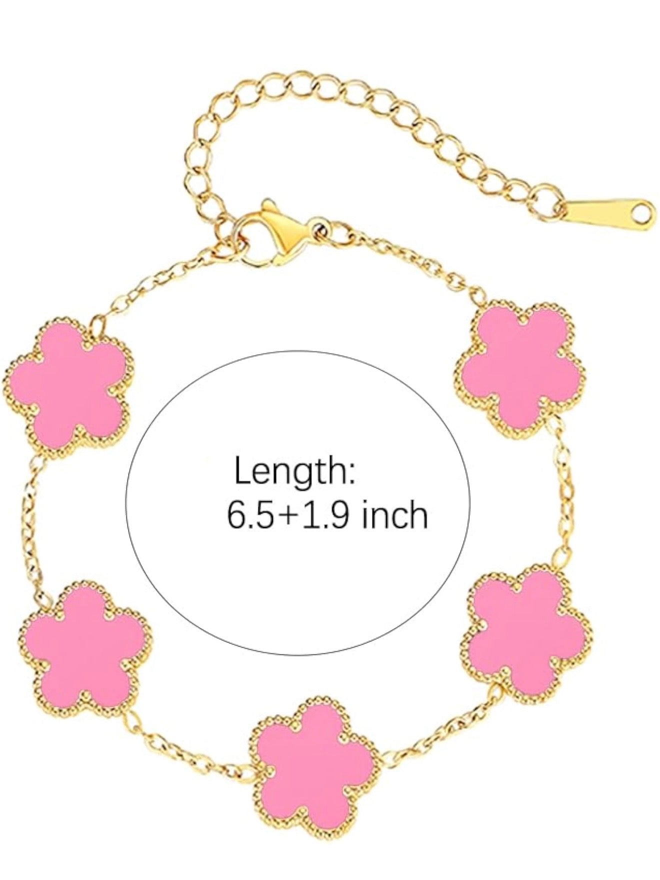 Pink Clover Charm Bracelet – 18K Gold Plated Stainless Steel