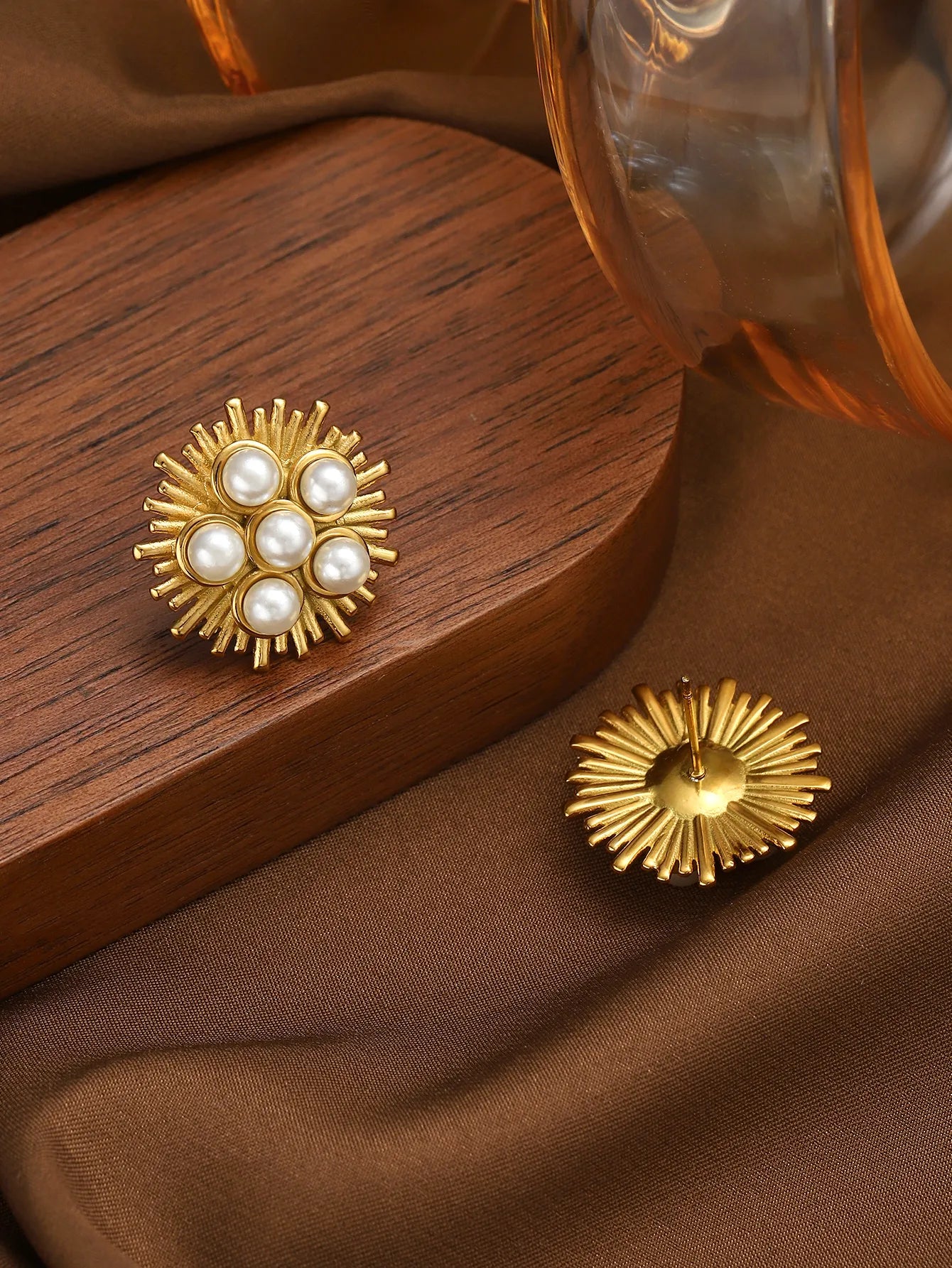 Elegant Gold Plated Pearl Stud Earrings | Hypoallergenic Stainless Steel