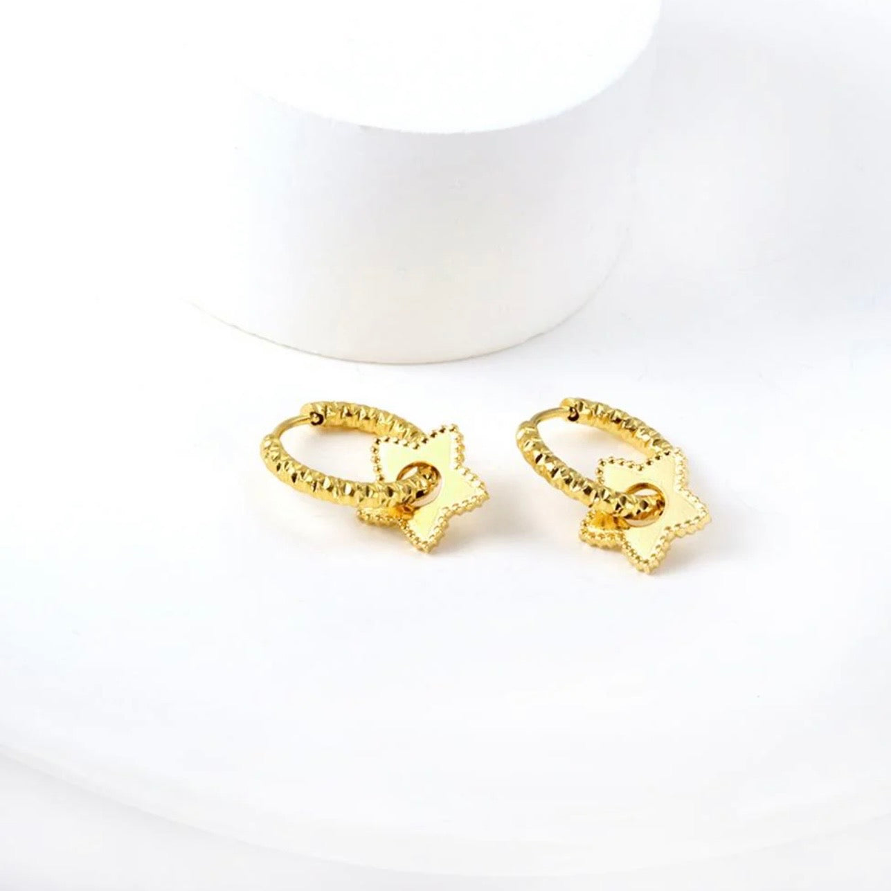 Gold Star Charm Hoop Earrings – 18K Gold Plated Stainless Steel