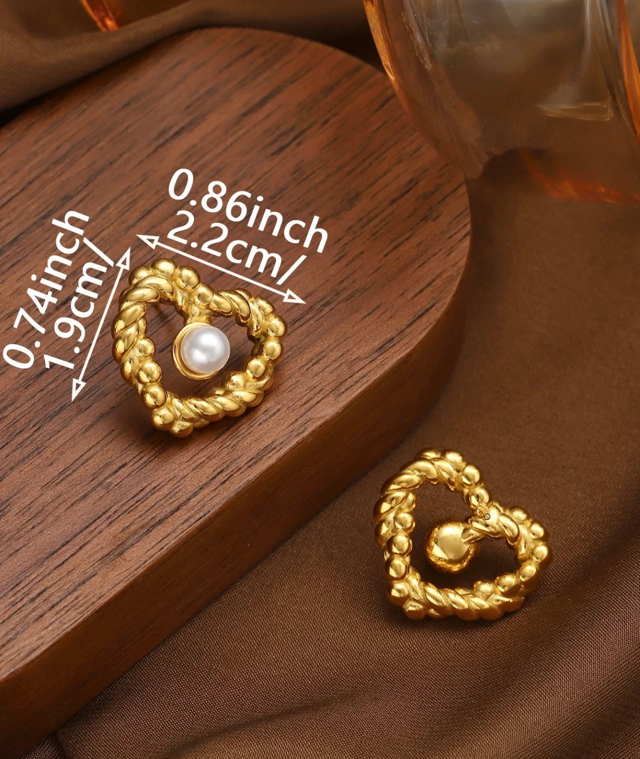 Gold Heart Stud Earrings with Artificial Pearls | Stainless Steel For Women