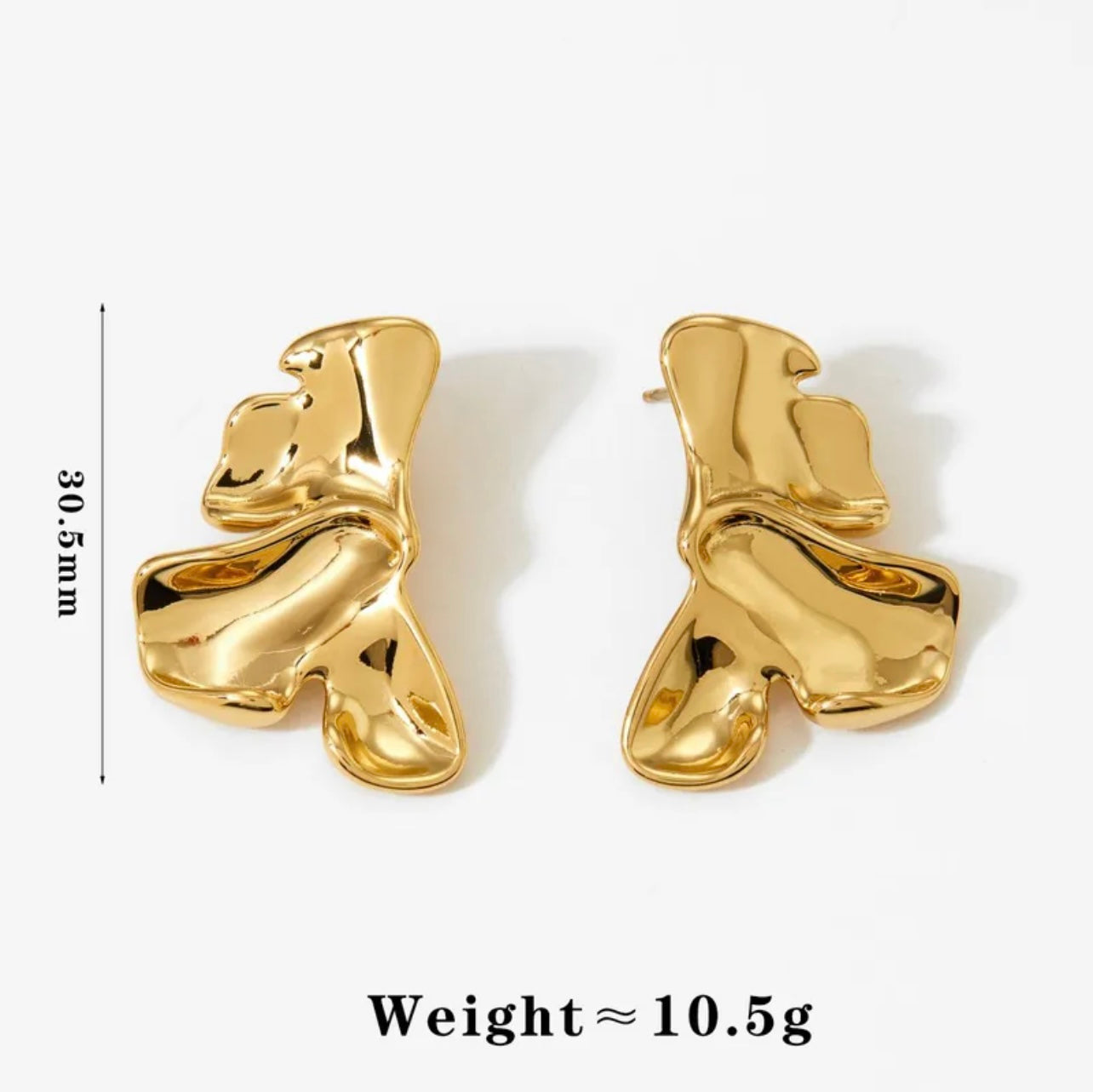 16K Gold Plated Abstract Stud Earrings  Stainless Steel  Chunky Jewelry