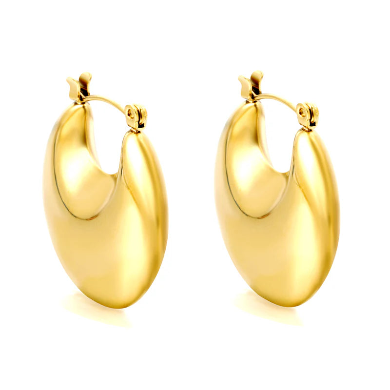 Chunky Crescent Hoop Earrings – 18K Gold Plated Stainless Steel (Waterproof & Hypoallergenic)