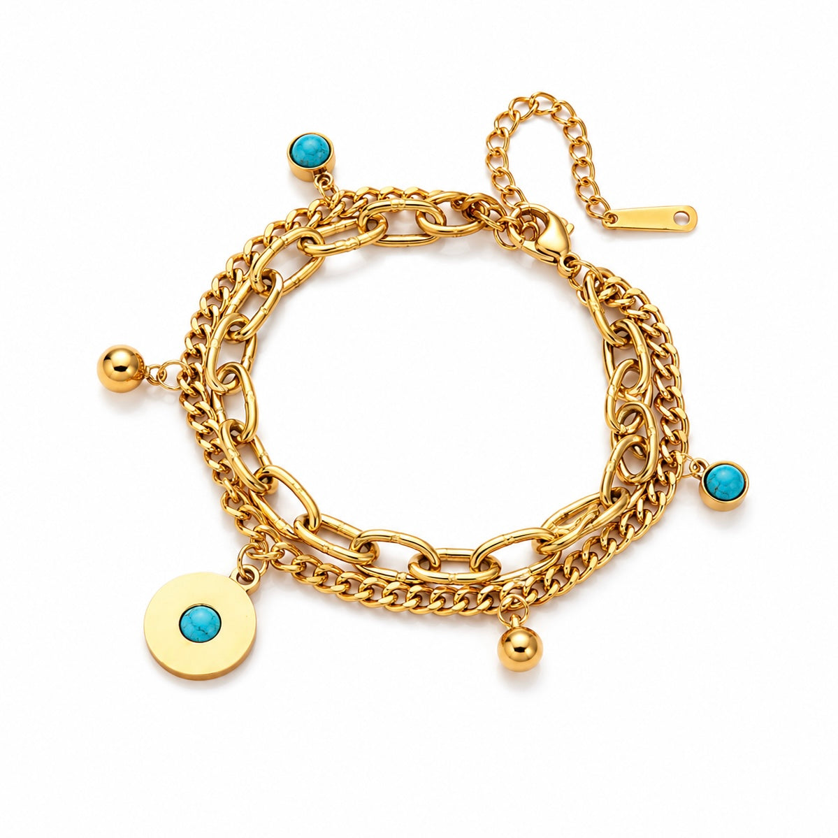 Vergoldetes, geschichtetes Türkis-Charm-Armband